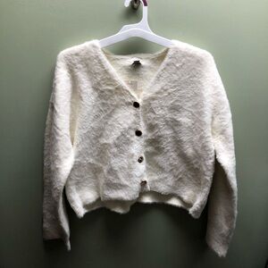 Cream Fuzzy Cardigan Sweater